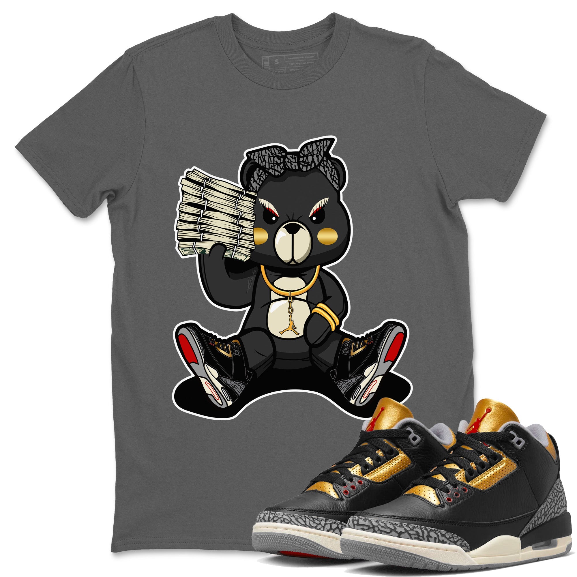 Bad Baby Bear Unisex Tops - Air Jordan 3 Black Gold