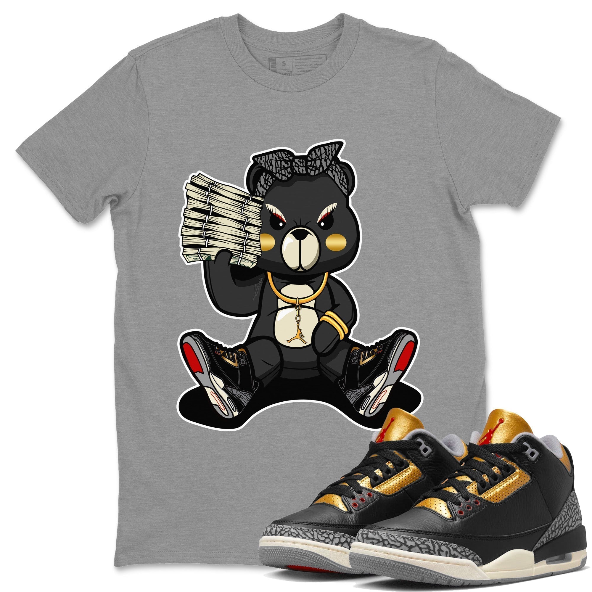 Bad Baby Bear Unisex Tops - Air Jordan 3 Black Gold