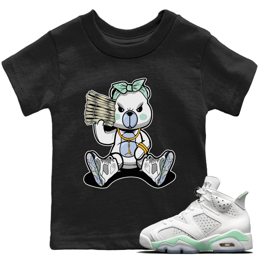 Bad Baby Bear Kids Tops - Air Jordan 6 Mint Foam
