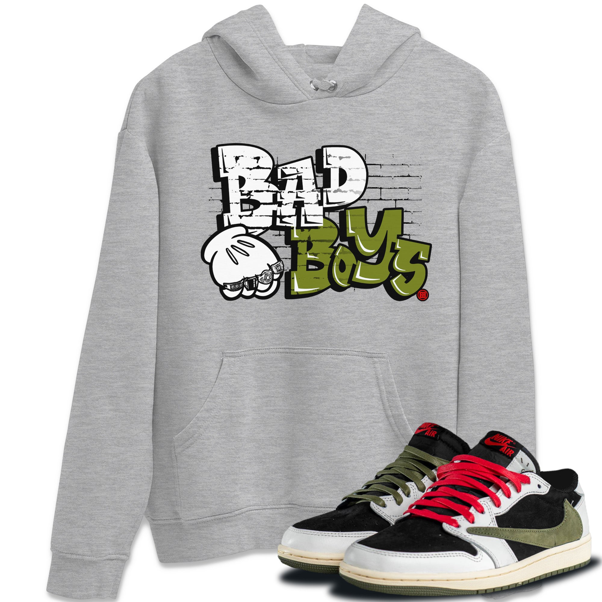 Bad Boys Unisex Tops - Air Jordan 1 Travis Scott Olive