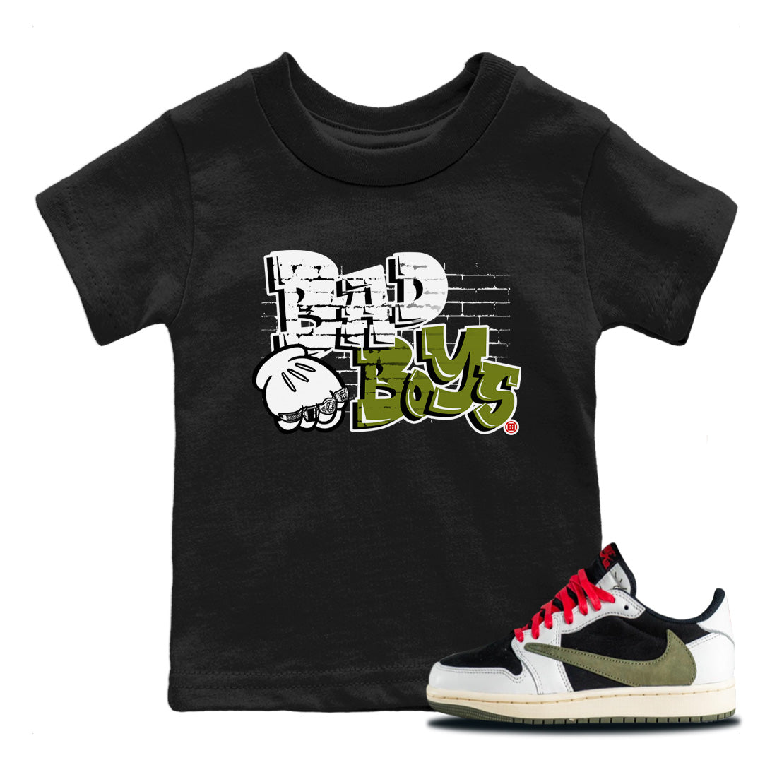 Bad Boys Kids Tops - Air Jordan 1 Travis Scott Olive