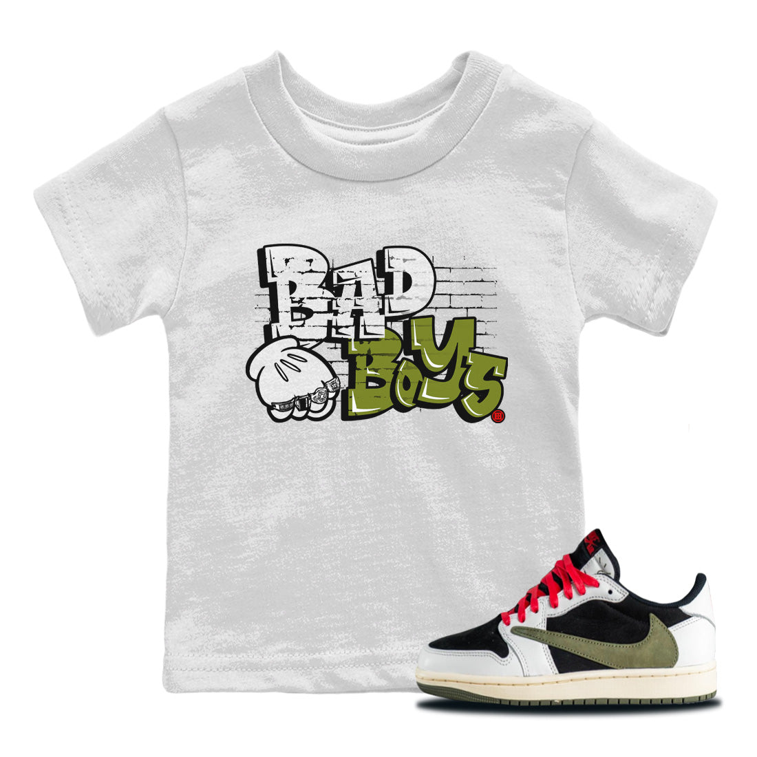 Bad Boys Kids Tops - Air Jordan 1 Travis Scott Olive