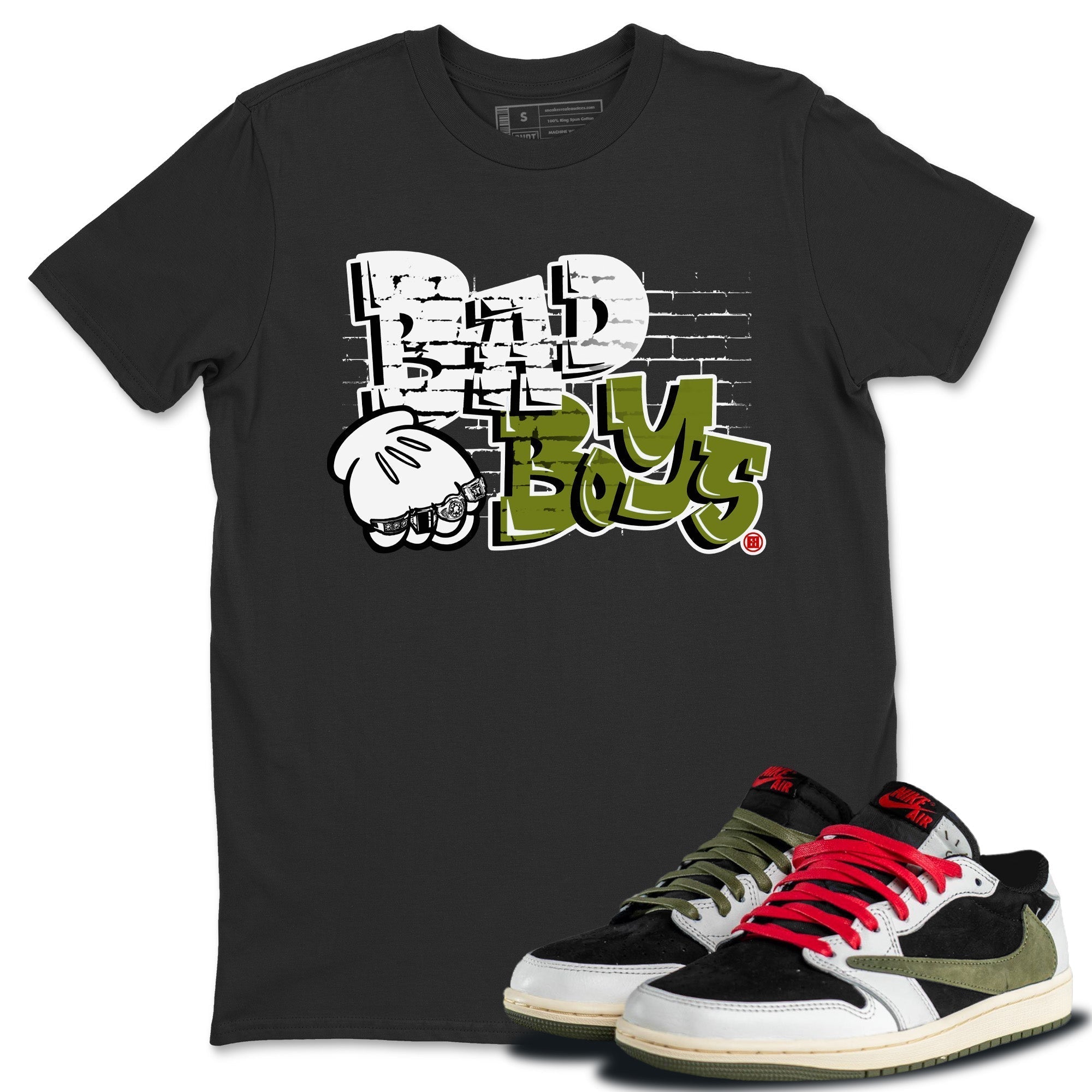 Bad Boys Unisex Tops - Air Jordan 1 Travis Scott Olive