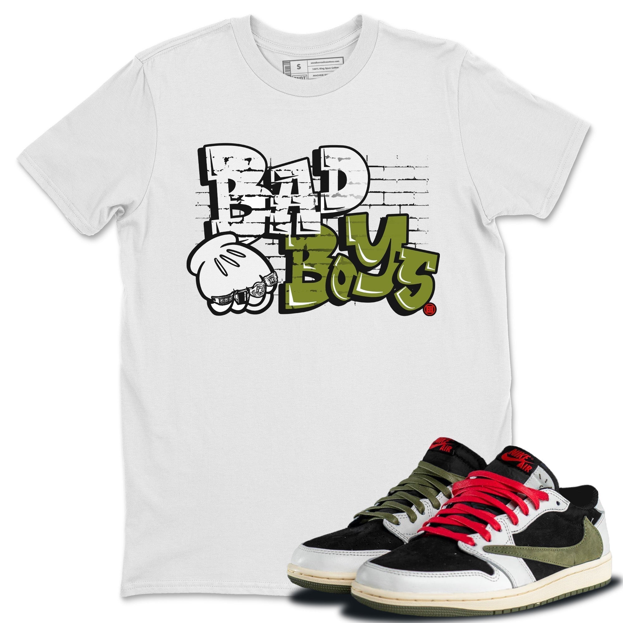 Bad Boys Unisex Tops - Air Jordan 1 Travis Scott Olive