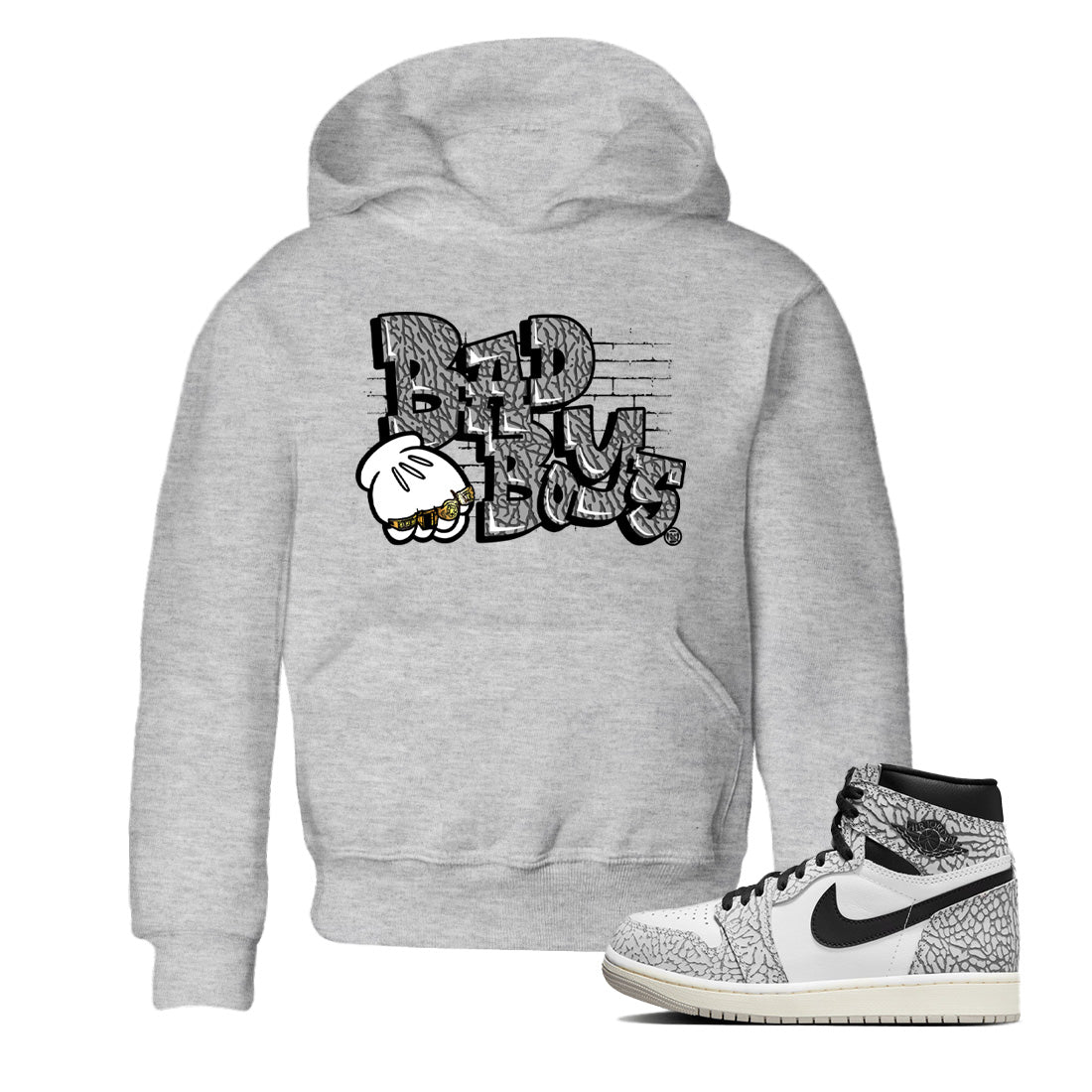 Bad Boys Kids Tops - Air Jordan 1 White Cement