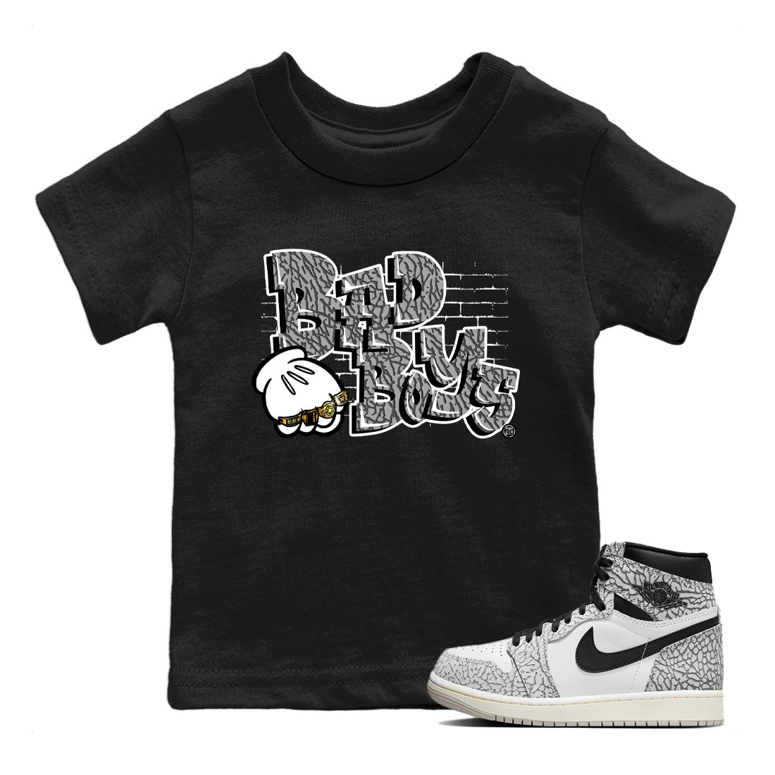 Bad Boys Kids Tops - Air Jordan 1 White Cement