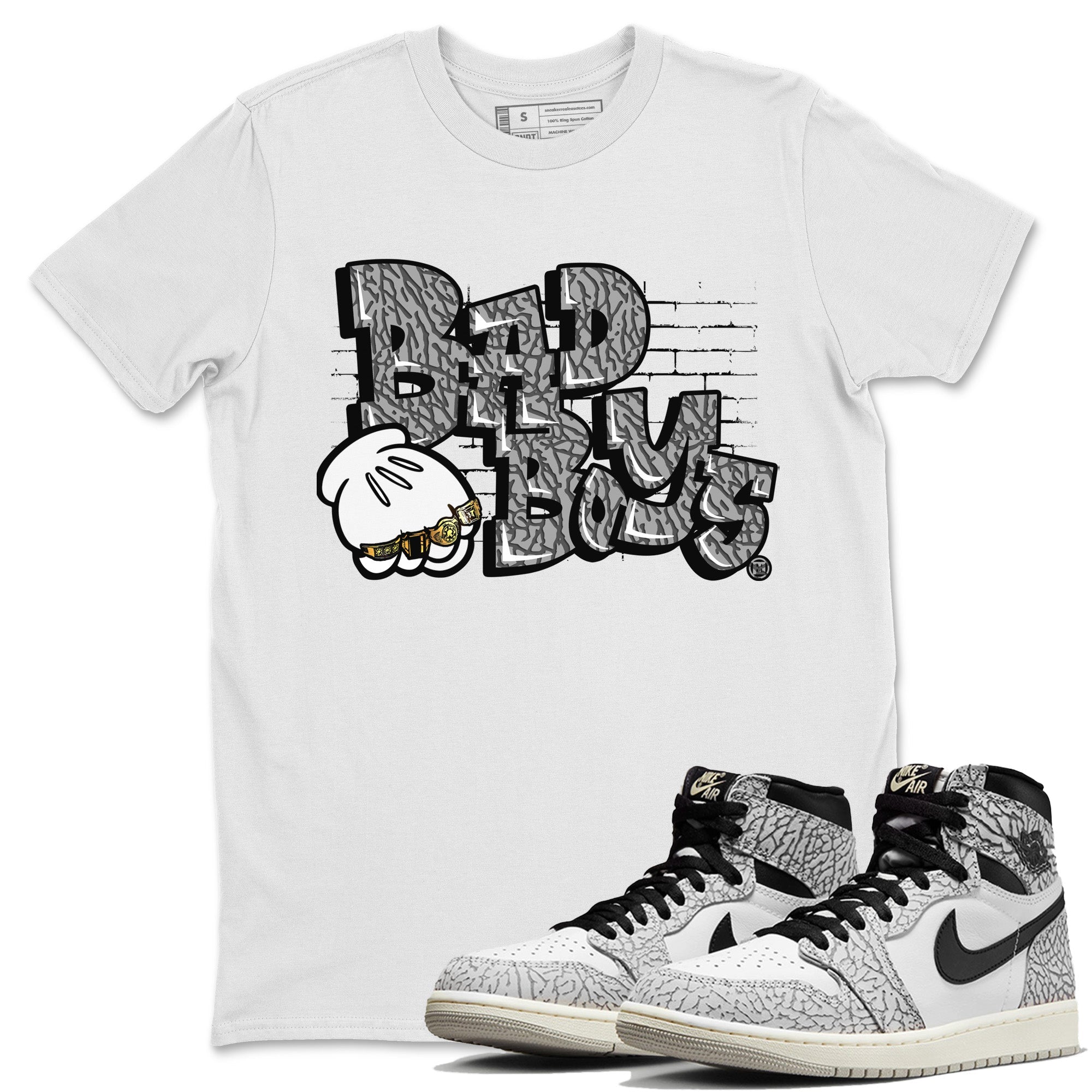 Bad Boys Unisex Tops - Air Jordan 1 White Cement