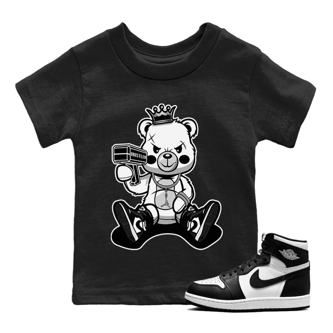 Bad King Baby Bear Kids Tops - Air Jordan 1 Black White