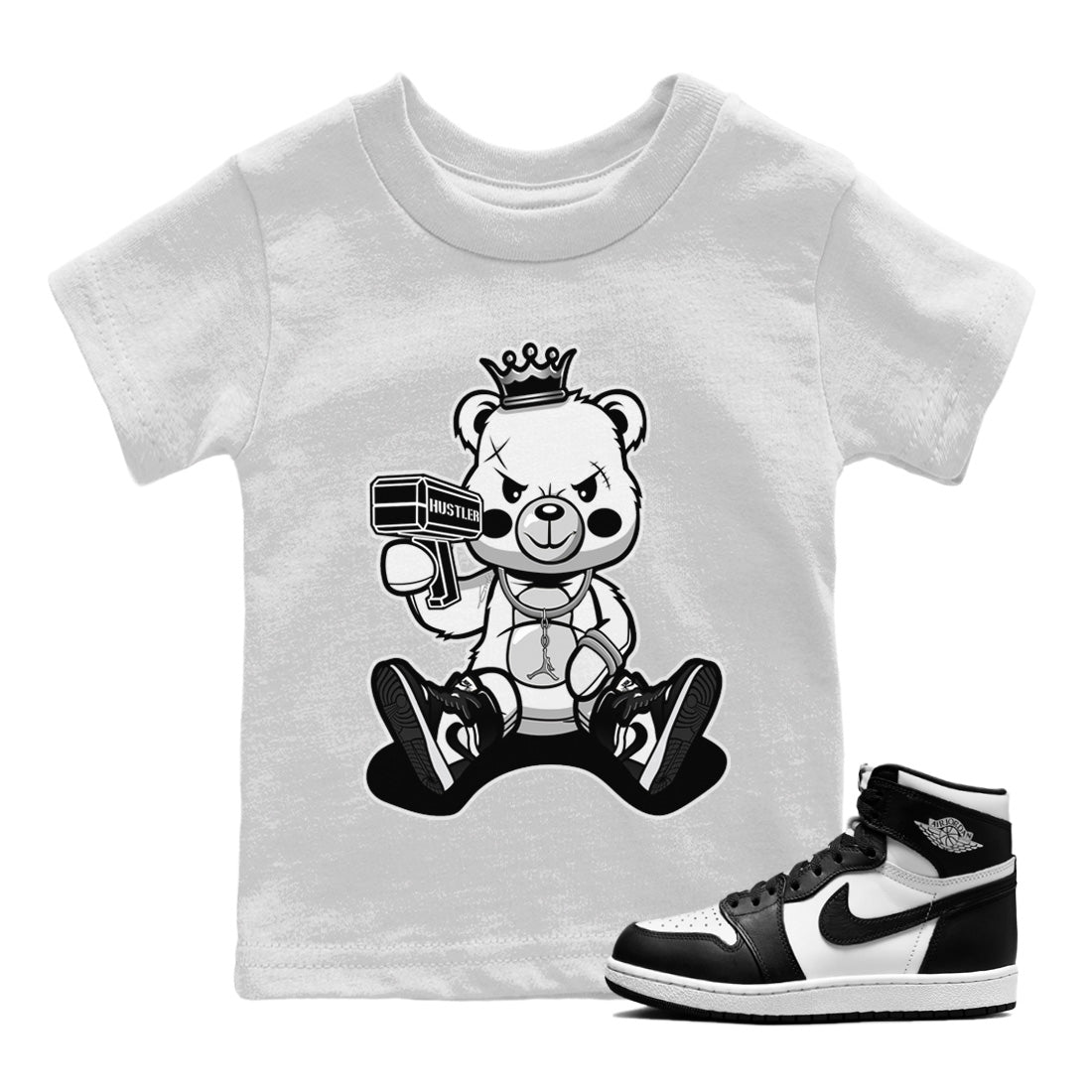Bad King Baby Bear Kids Tops - Air Jordan 1 Black White