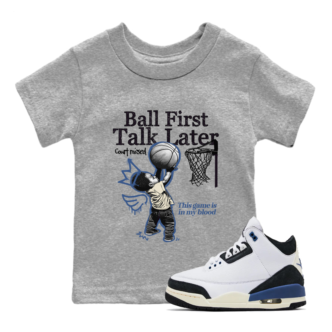 Ball First Talk Later snkmatch Tees Kids - Air Jordan 3 A Ma Maniere x Diffused Blue