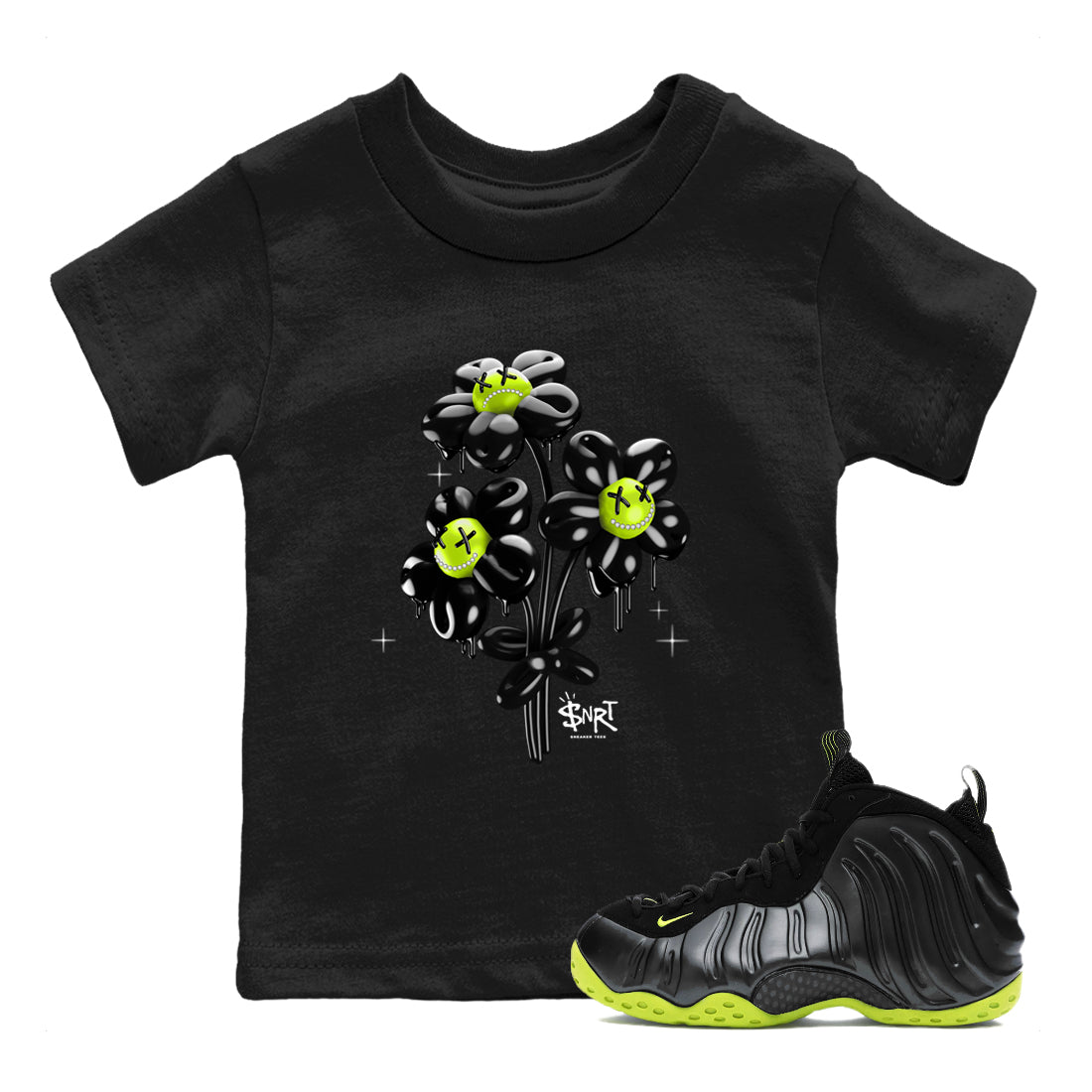 Balloon Bouquet snkmatch Tees Kids - Air Foamposite One Black Volt