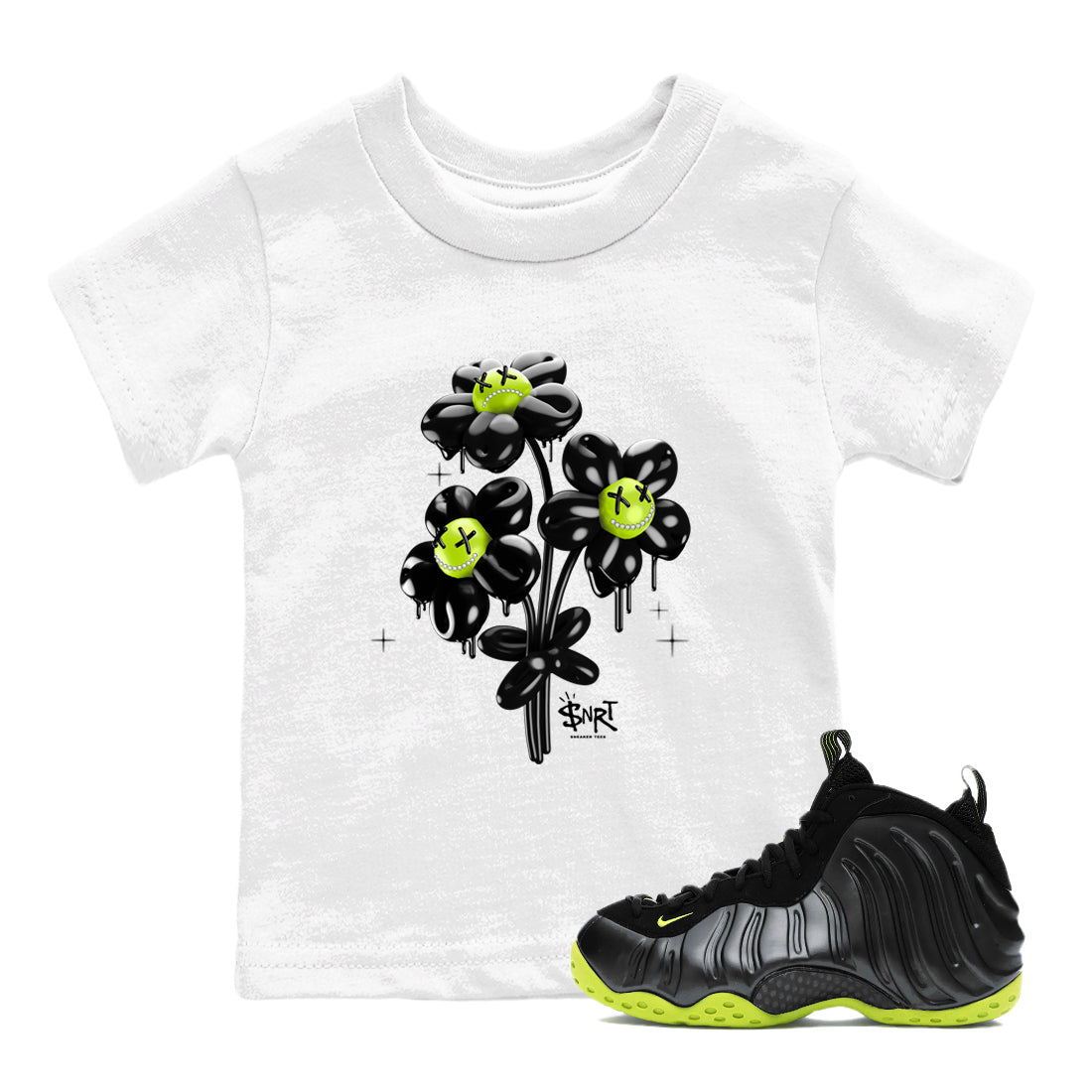 Balloon Bouquet snkmatch Tees Kids - Air Foamposite One Black Volt