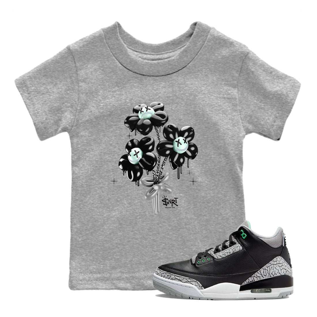 Balloon Bouquet snkmatch Tees Kids - Air Jordan 3 Green Glow