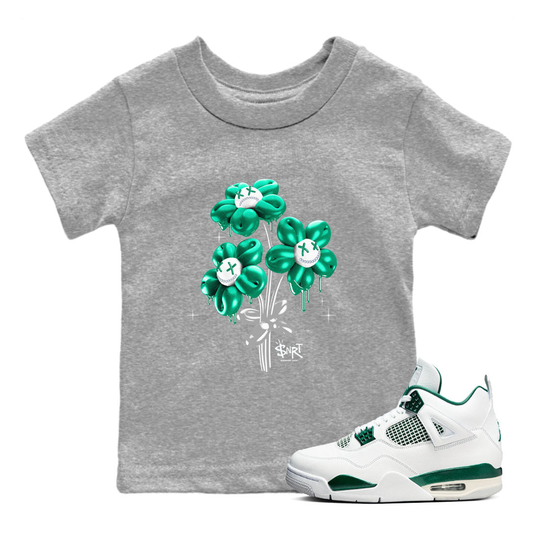 Balloon Bouquet snkmatch Tees Kids - Air Jordan 4 Oxidized Green