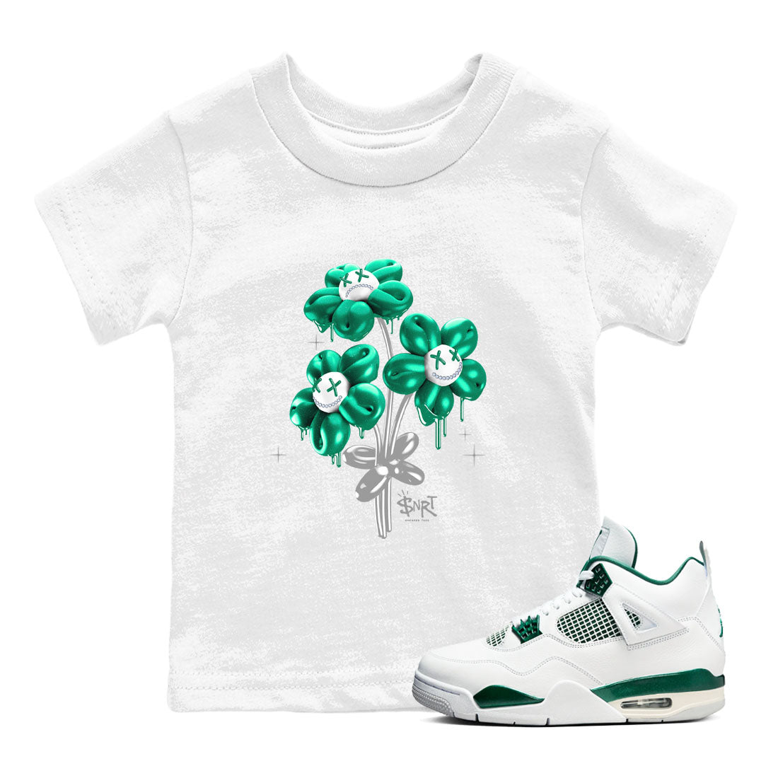Balloon Bouquet snkmatch Tees Kids - Air Jordan 4 Oxidized Green