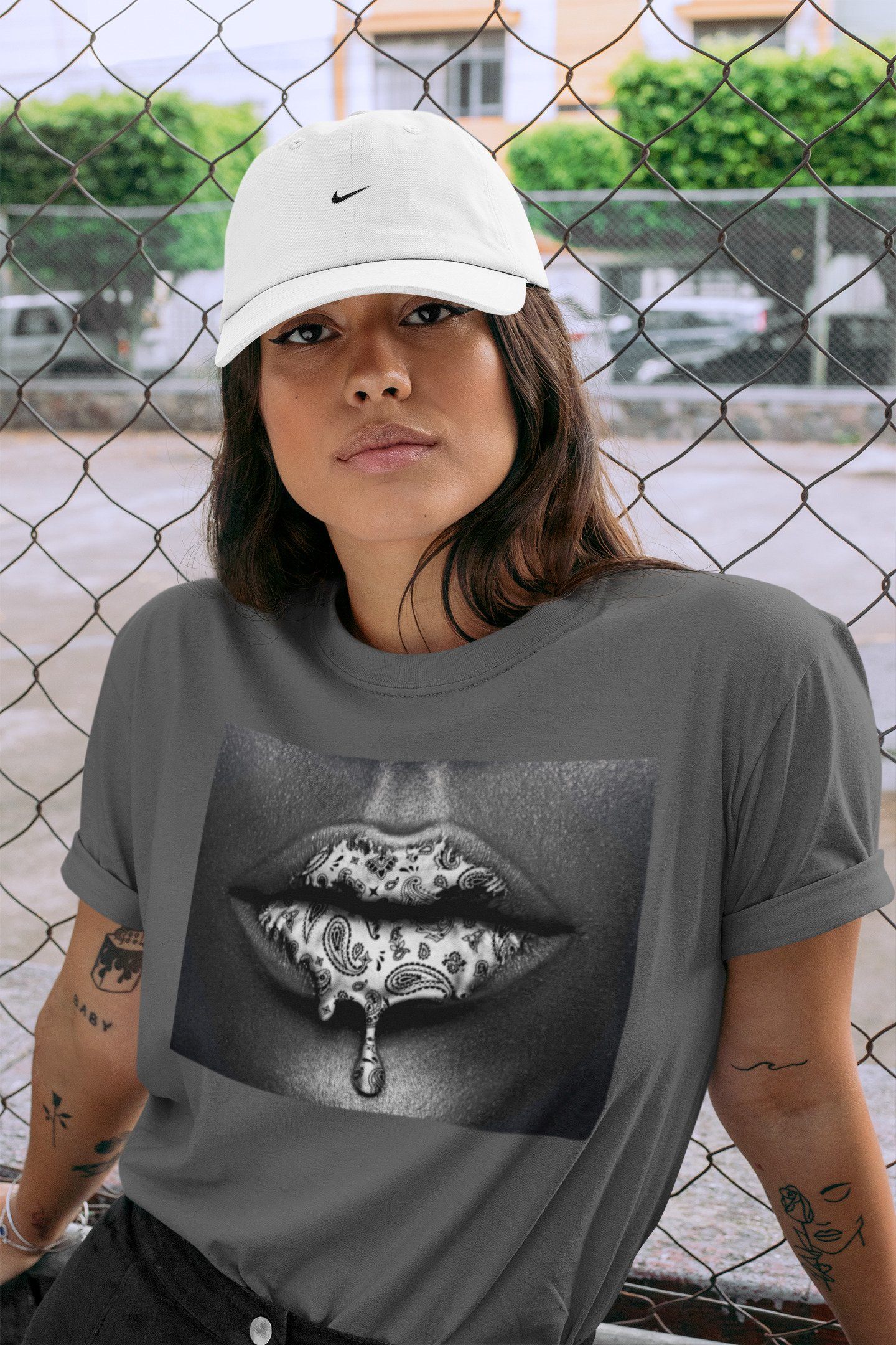 Bandana Lips Unisex Tops - Air Jordan 1 Silver Toe