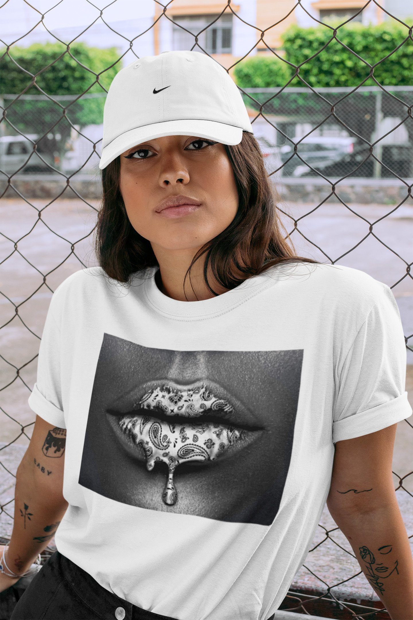Bandana Lips Unisex Tops - Air Jordan 1 Silver Toe