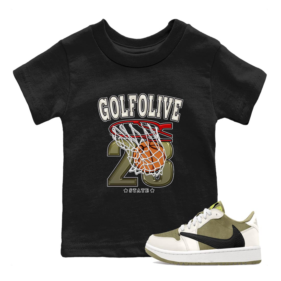 Basketball snkmatch Tee Kids - Air Jordan 1 Travis Scott Golf Olive