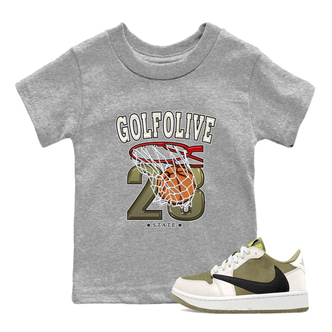 Basketball snkmatch Tee Kids - Air Jordan 1 Travis Scott Golf Olive