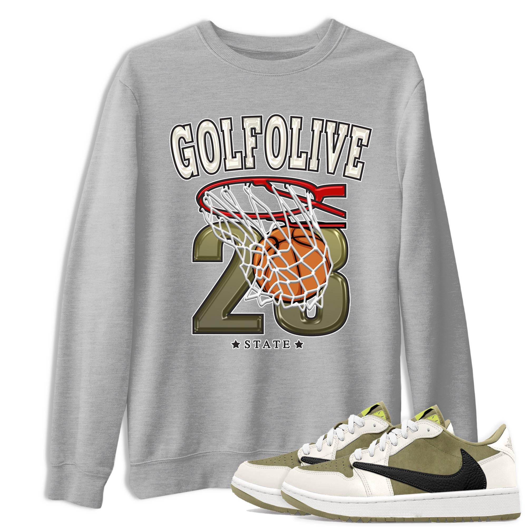 Basketball snkmatch Tee - Air Jordan 1 Travis Scott Golf Olive