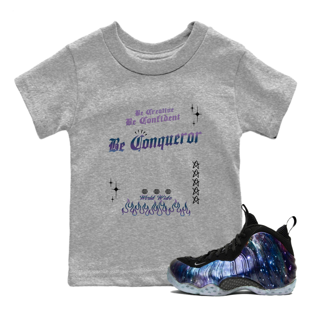 Be Conqueror snkmatch Tees Kids - Air Foamposite One Galaxy