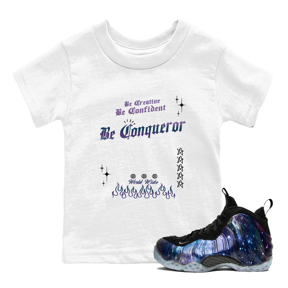 Be Conqueror snkmatch Tees Kids - Air Foamposite One Galaxy