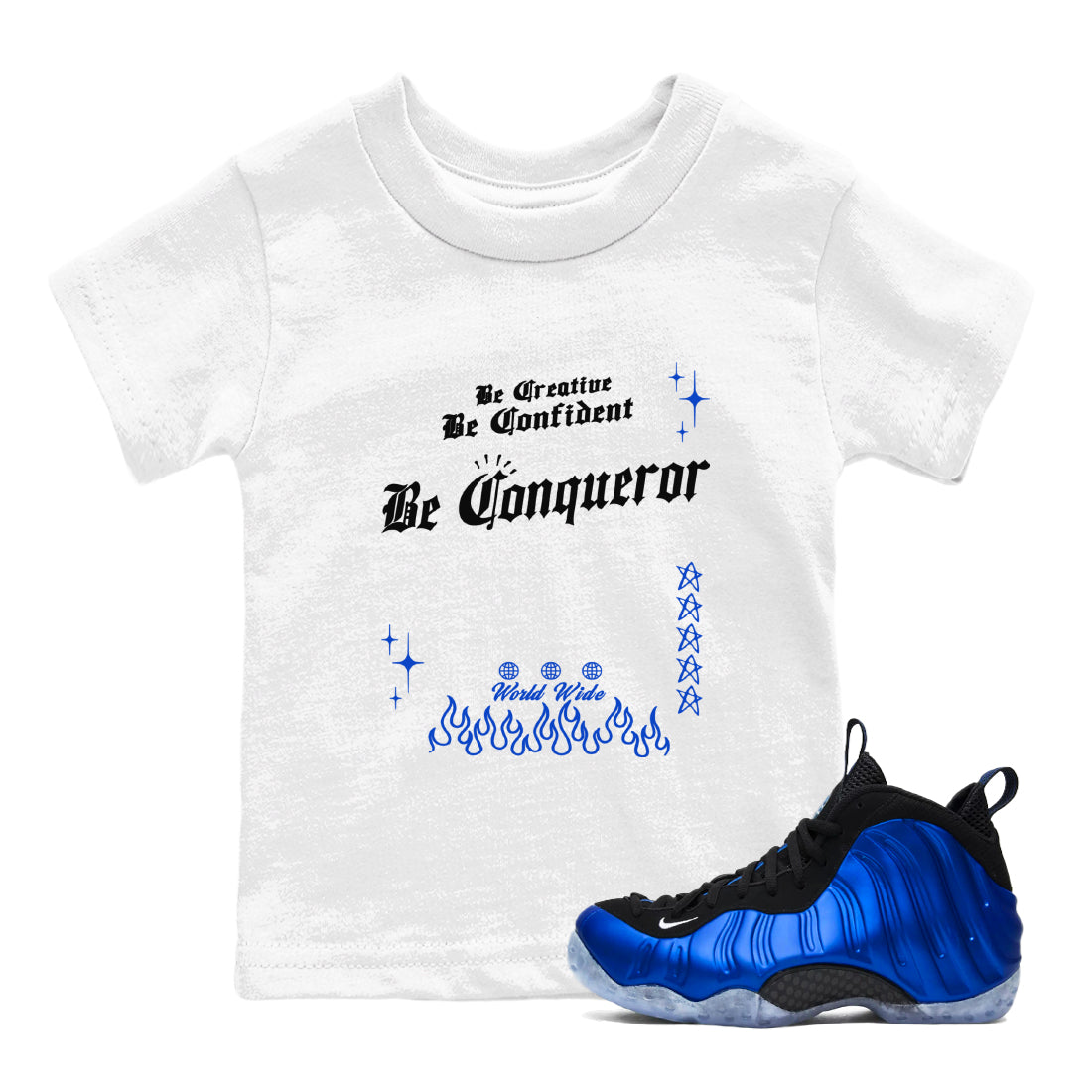Be Conqueror snkmatch Tees Kids - Air Foamposite One Royal