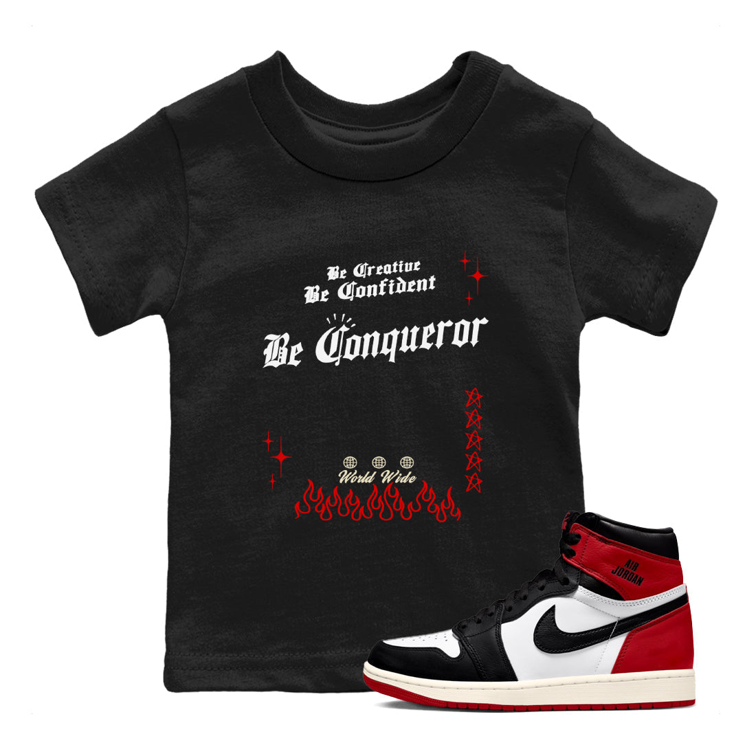 Be Conqueror snkmatch Tees Kids - Air Jordan 1 Black Toe Reimagined