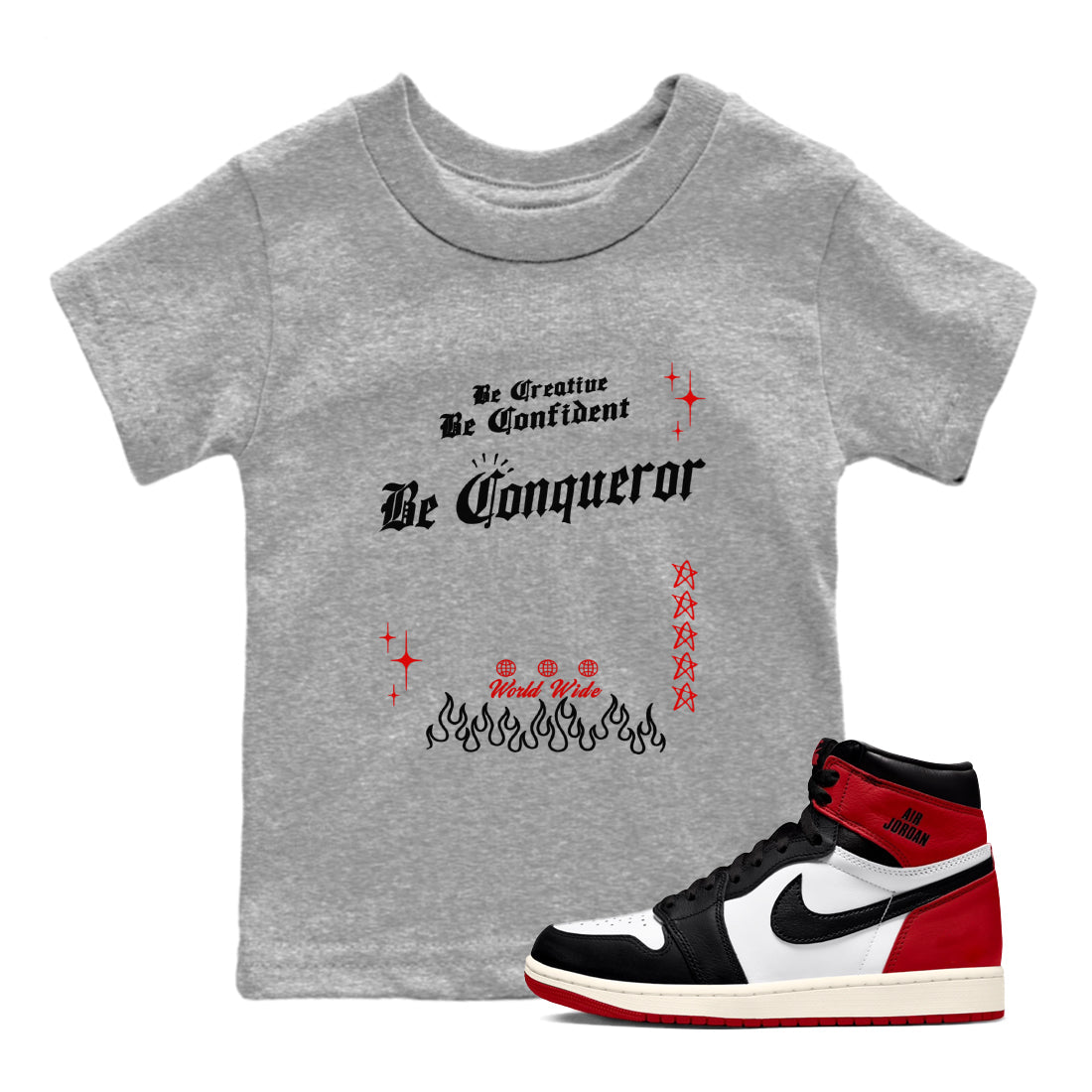 Be Conqueror snkmatch Tees Kids - Air Jordan 1 Black Toe Reimagined