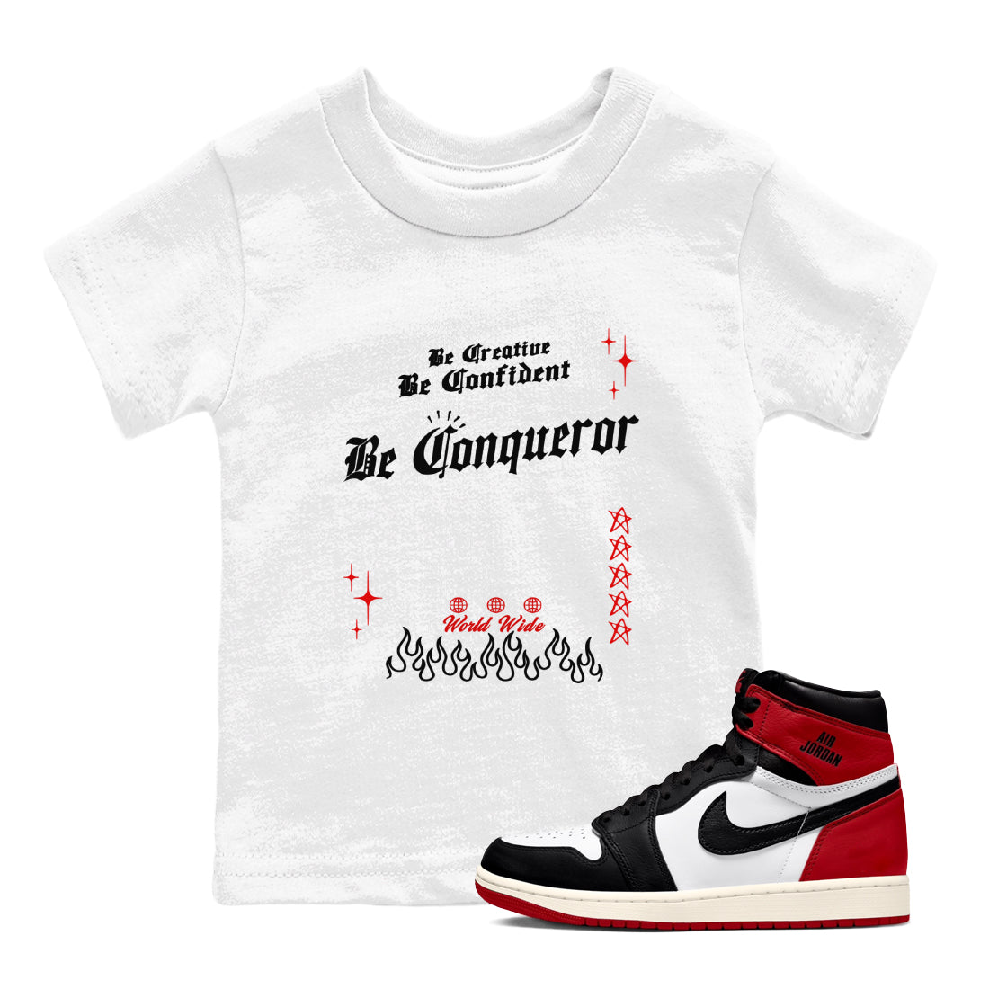 Be Conqueror snkmatch Tees Kids - Air Jordan 1 Black Toe Reimagined