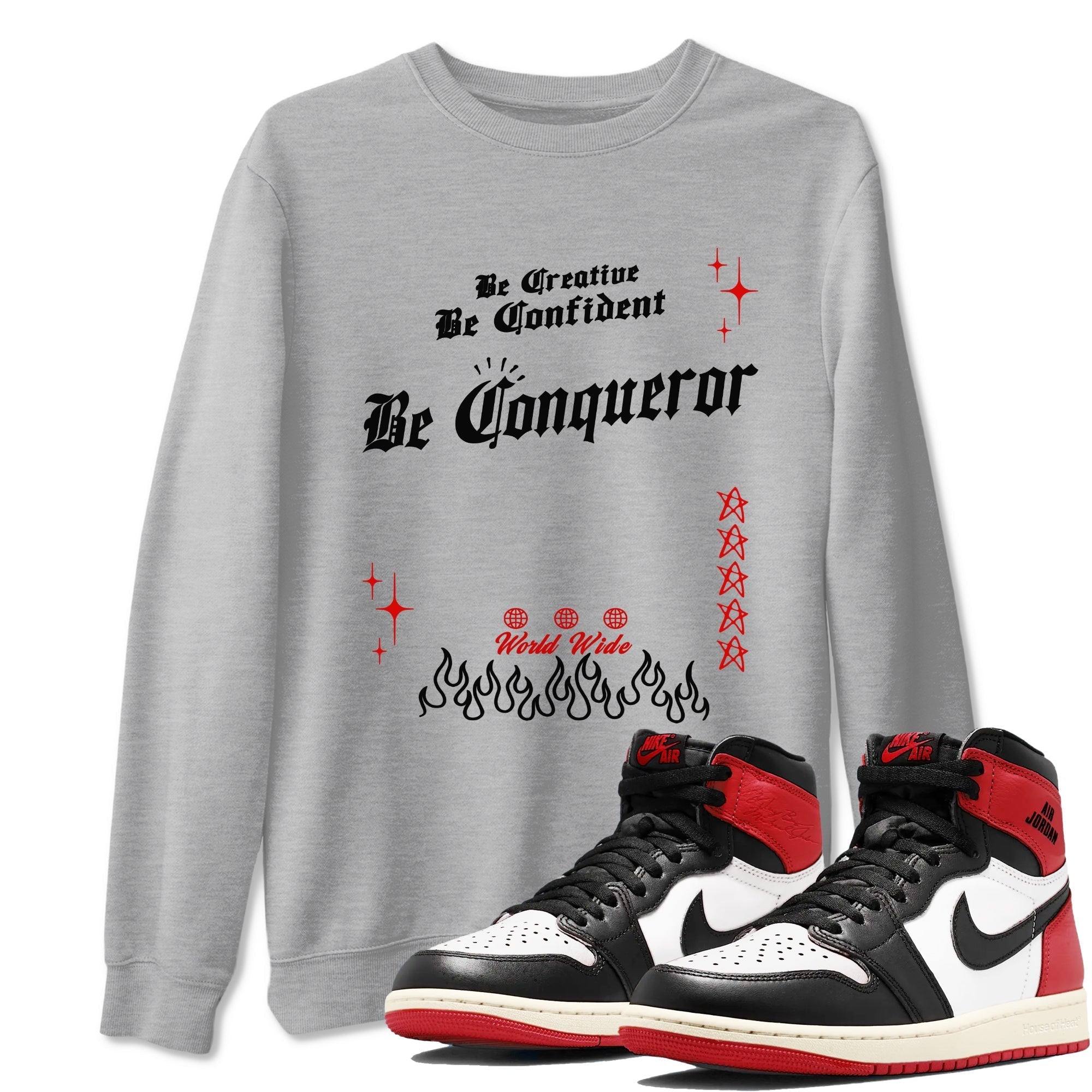 Be Conqueror snkmatch Tees - Air Jordan 1 Black Toe Reimagined