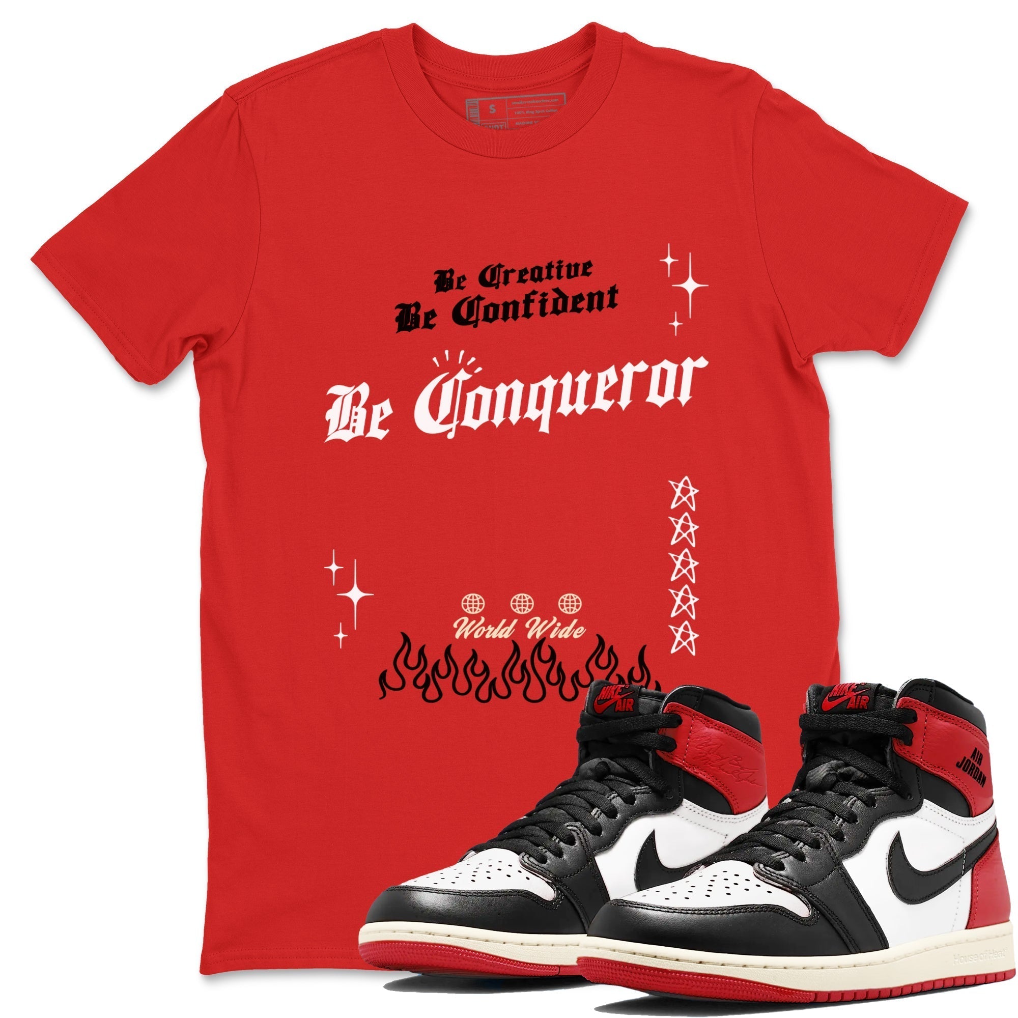 Be Conqueror snkmatch Tees - Air Jordan 1 Black Toe Reimagined