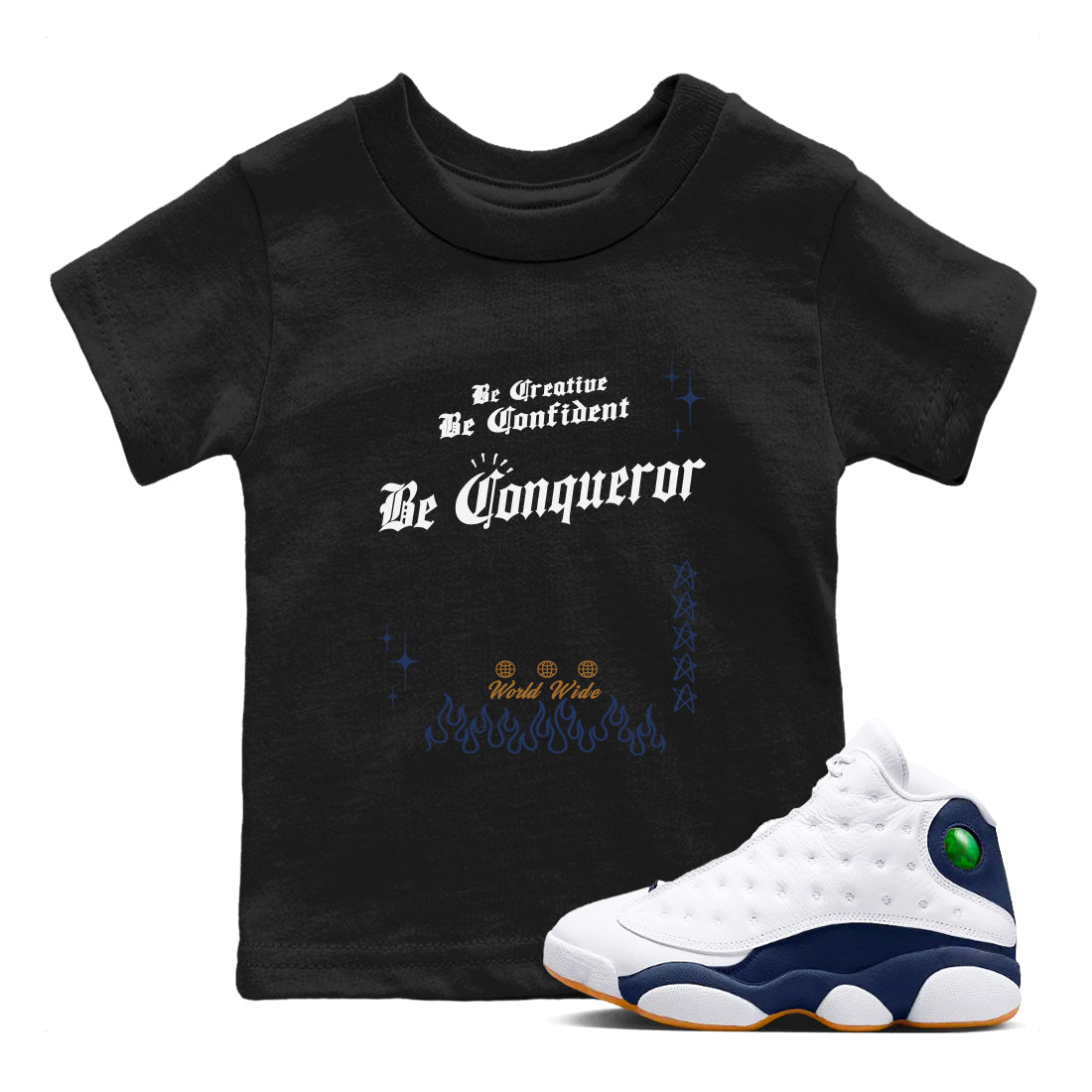 Be Conqueror snkmatch Tees Kids - Air Jordan 13 Midnight Navy