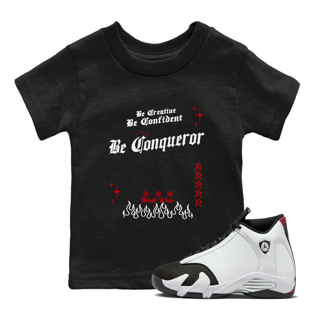 Be Conqueror snkmatch Tees Kids - Air Jordan 14 Black Toe