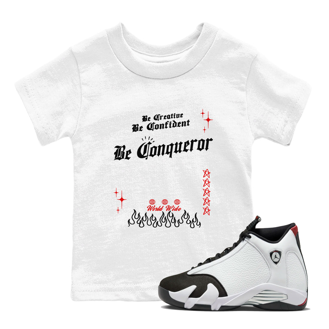 Be Conqueror snkmatch Tees Kids - Air Jordan 14 Black Toe