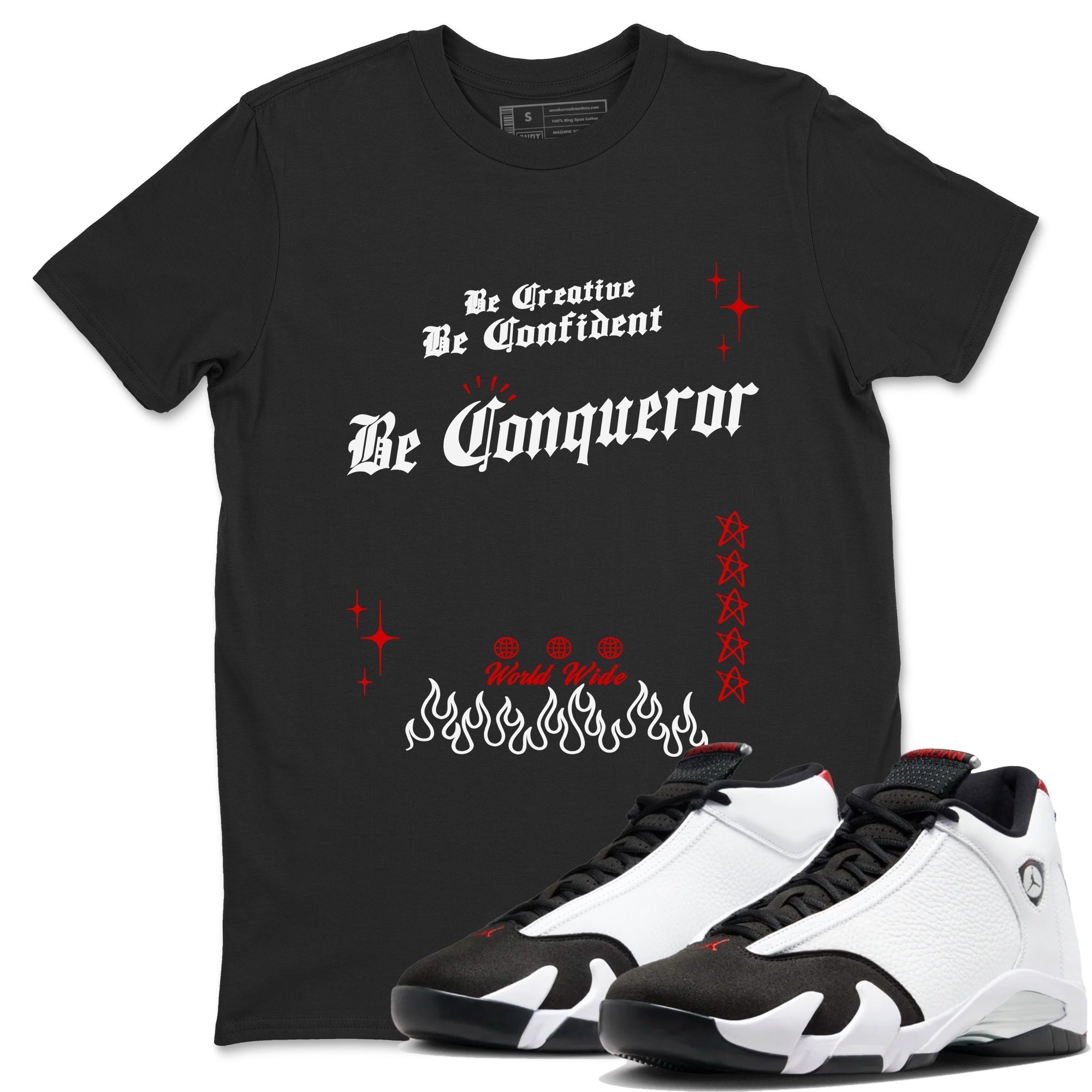 Be Conqueror snkmatch Tees - Air Jordan 14 Black Toe