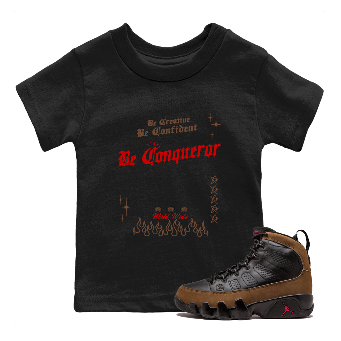 Be Conqueror snkmatch Tees Kids - Air Jordan 9 Olive