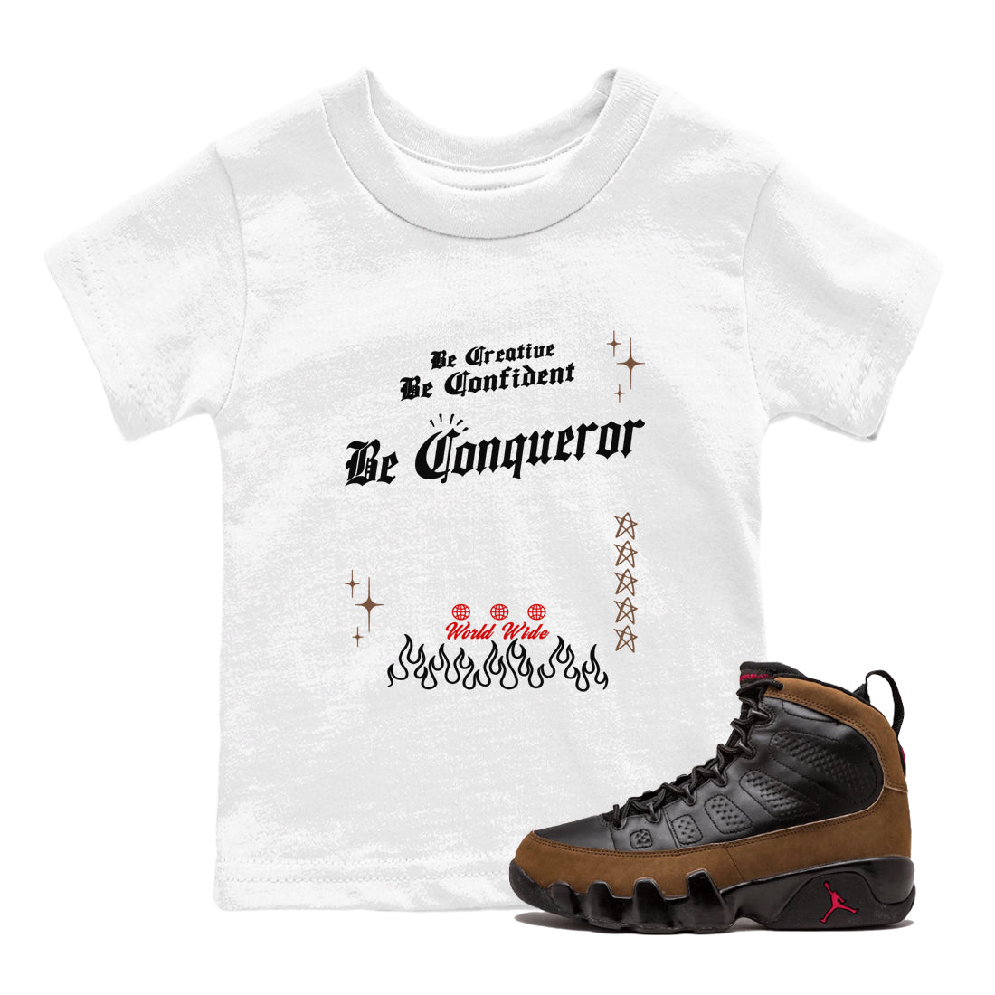 Be Conqueror snkmatch Tees Kids - Air Jordan 9 Olive