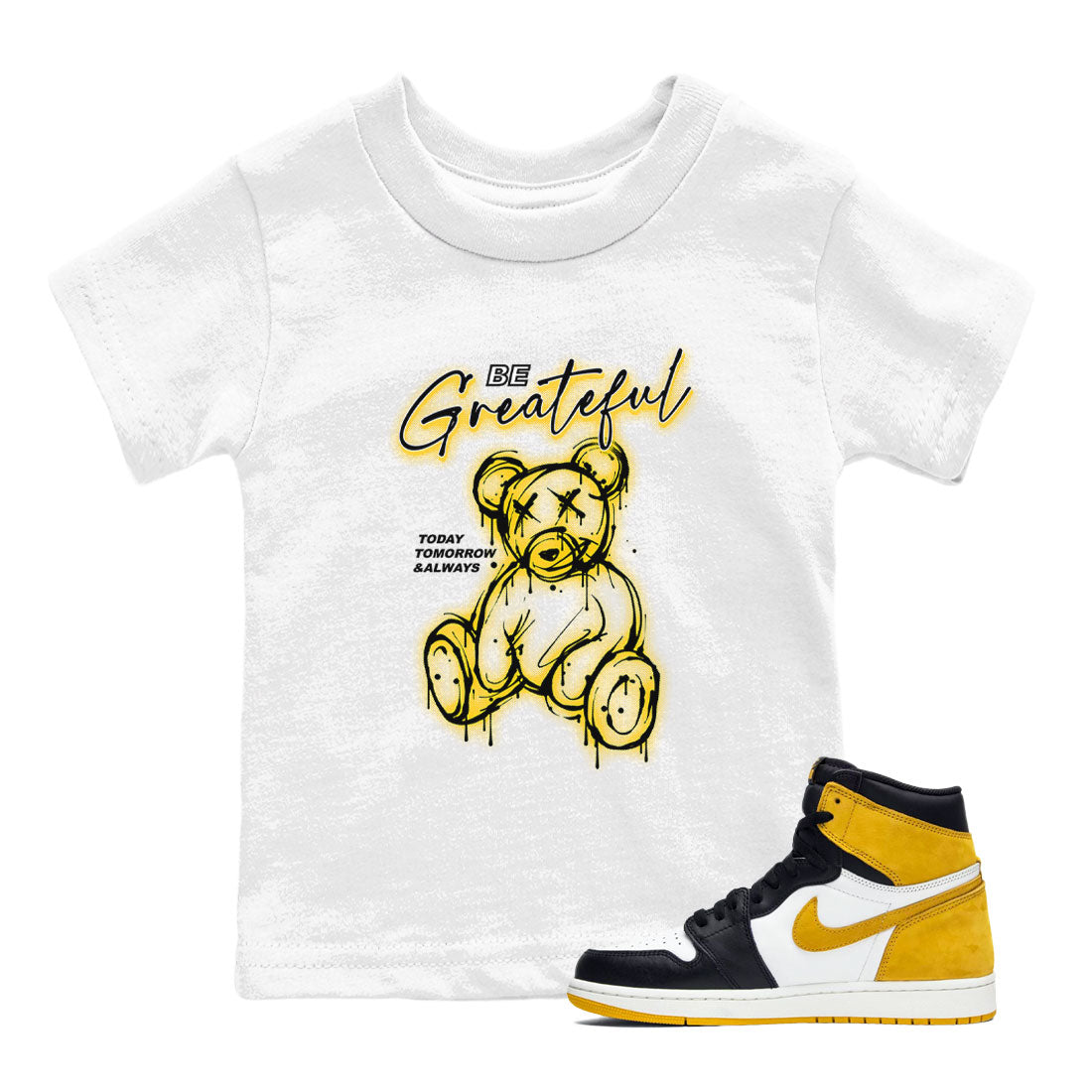 Be Grateful snkmatch Tees Kids - Air Jordan 1 Yellow Ochre