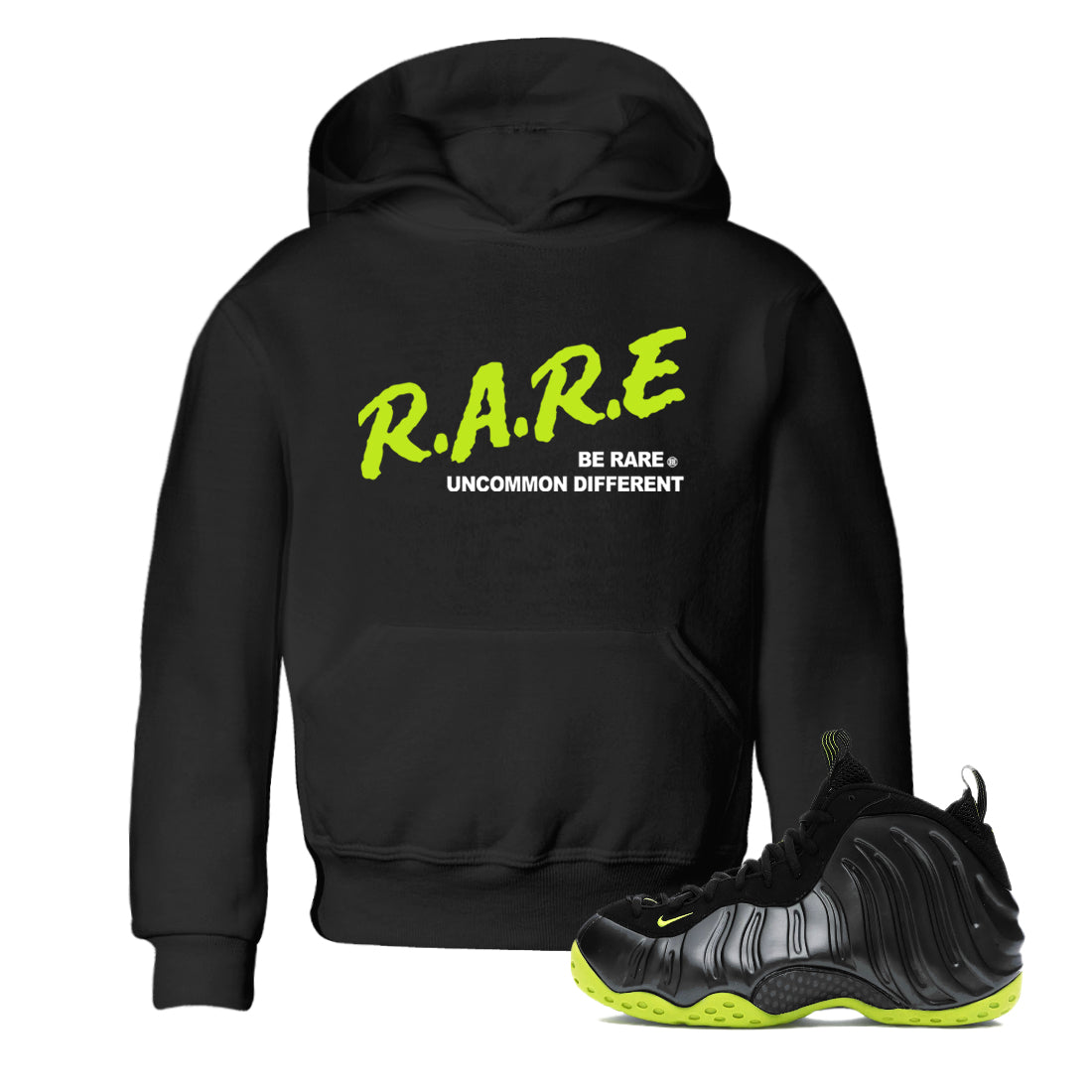 Be Rare Uncommon Different snkmatch Tees Kids - Air Foamposite One Black Volt