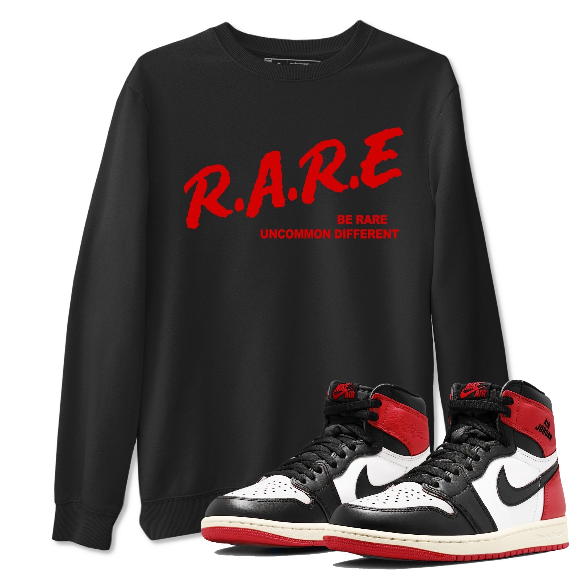 Be Rare Uncommon Different snkmatch Tees - Air Jordan 1 Black Toe Reimagined
