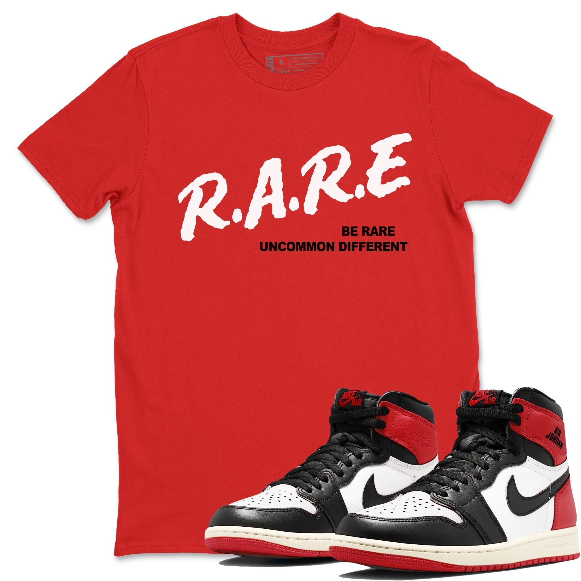 Be Rare Uncommon Different snkmatch Tees - Air Jordan 1 Black Toe Reimagined