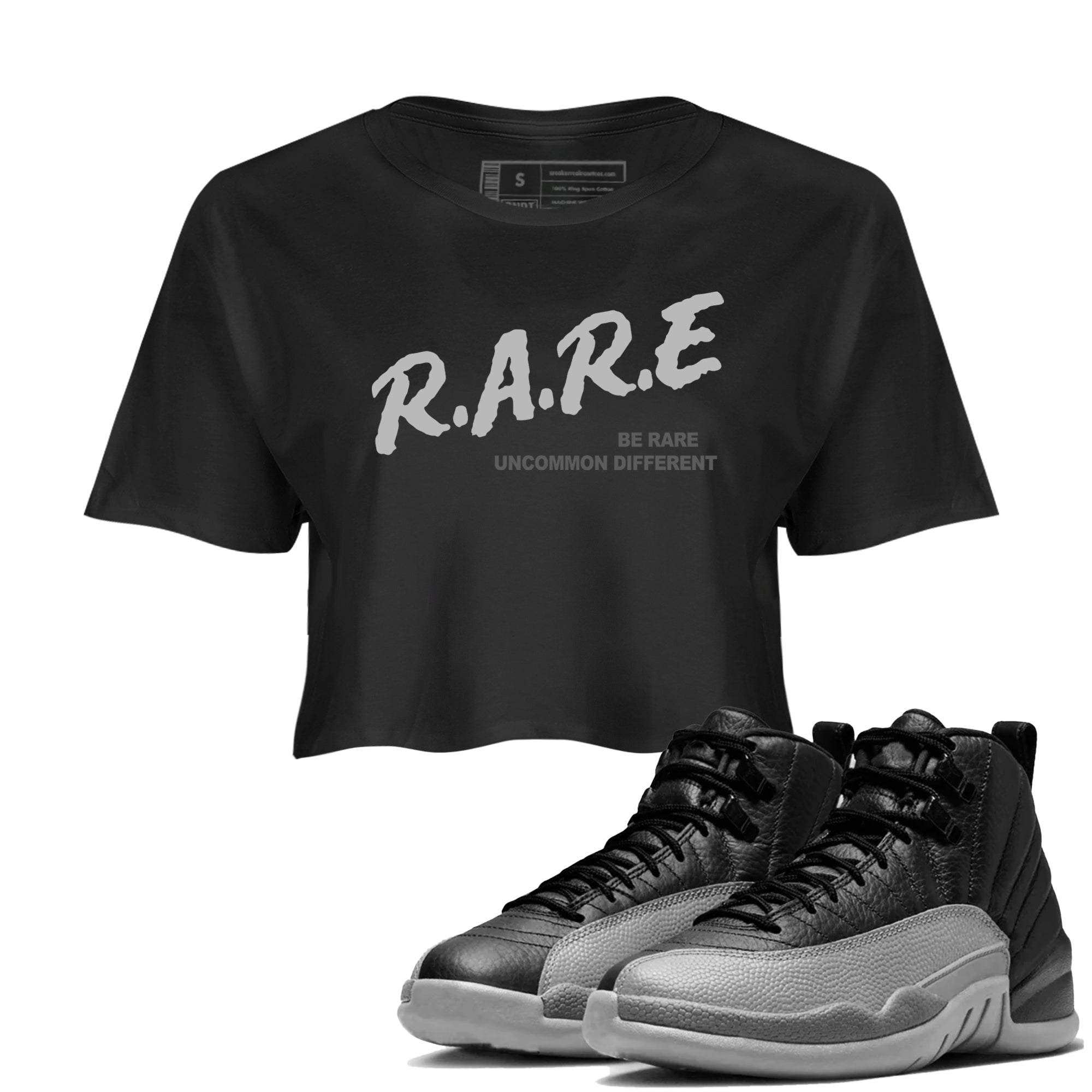 Be Rare Uncommon Different snkmatch Women's Top - Air Jordan 12 Black Wolf Grey