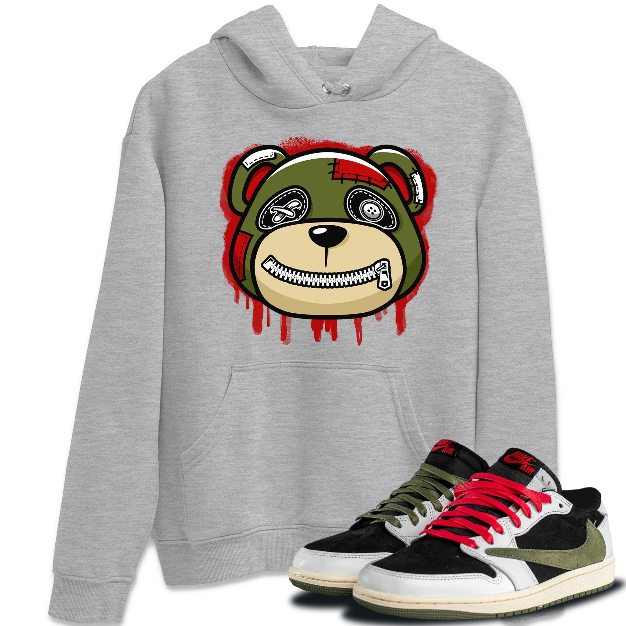 Bear Face Unisex Tops - Air Jordan 1 Travis Scott Olive