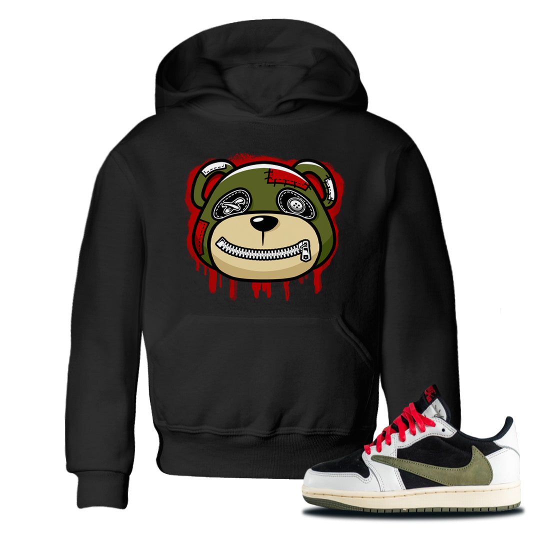 Bear Face Kids Tops - Air Jordan 1 Travis Scott Olive