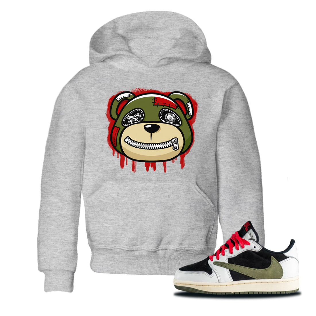 Bear Face Kids Tops - Air Jordan 1 Travis Scott Olive
