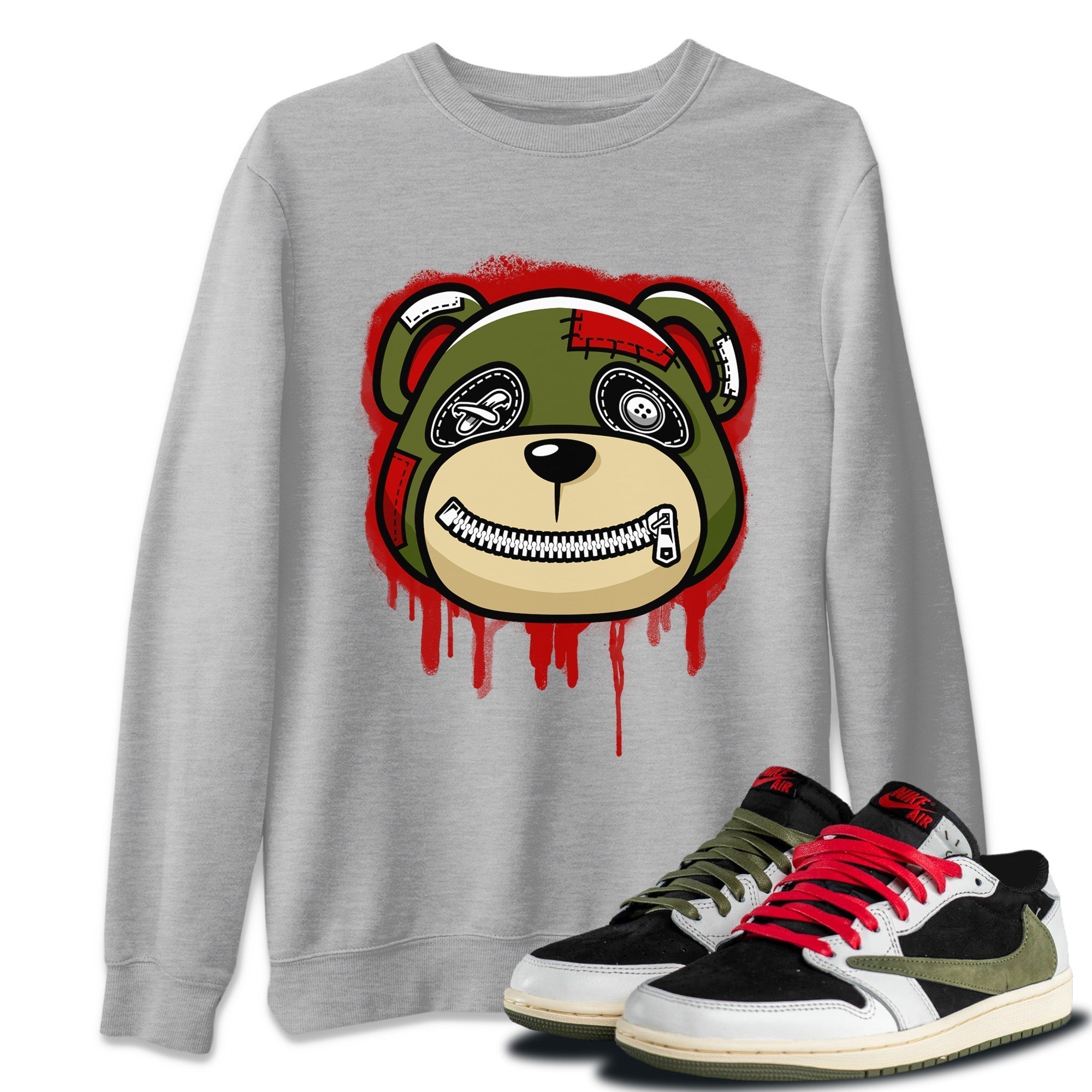 Bear Face Unisex Tops - Air Jordan 1 Travis Scott Olive
