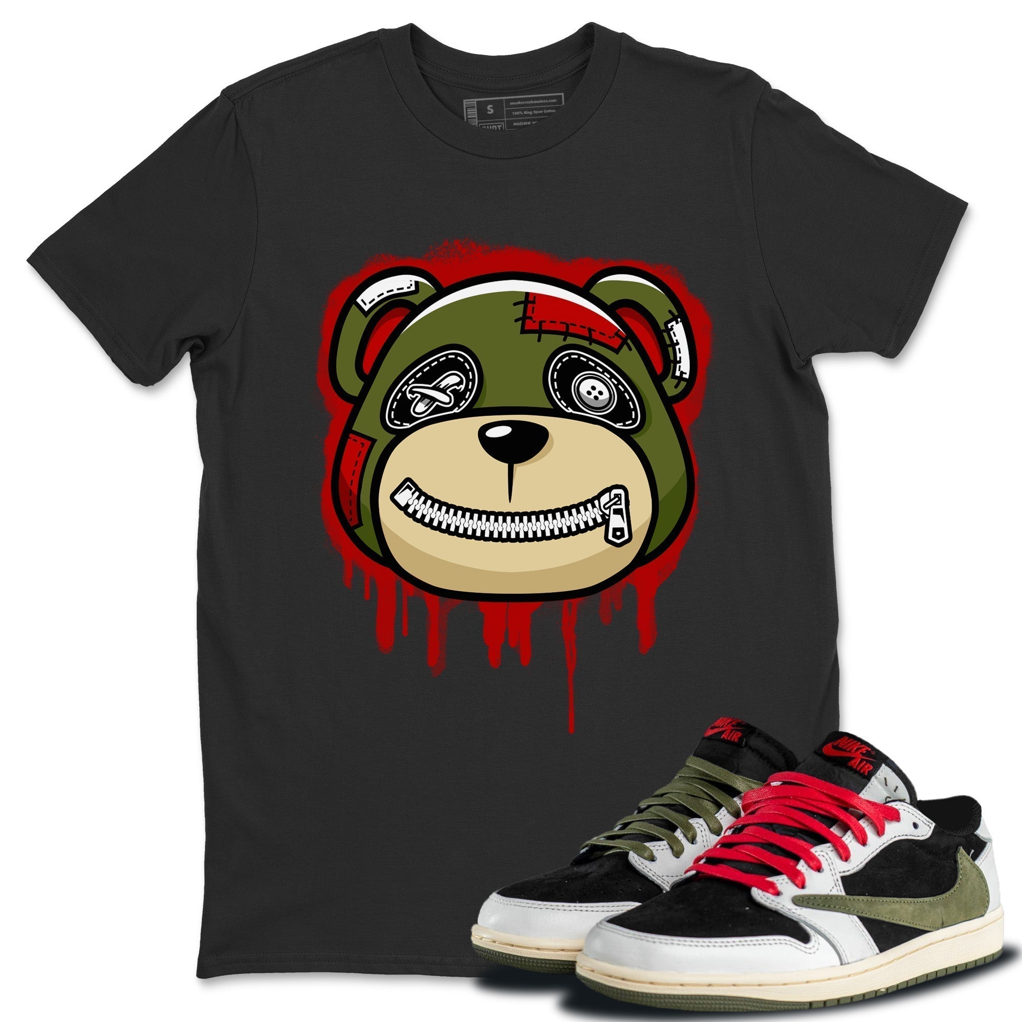 Bear Face Unisex Tops - Air Jordan 1 Travis Scott Olive