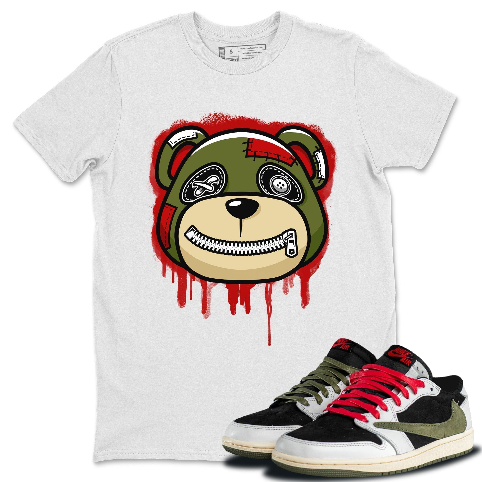 Bear Face Unisex Tops - Air Jordan 1 Travis Scott Olive