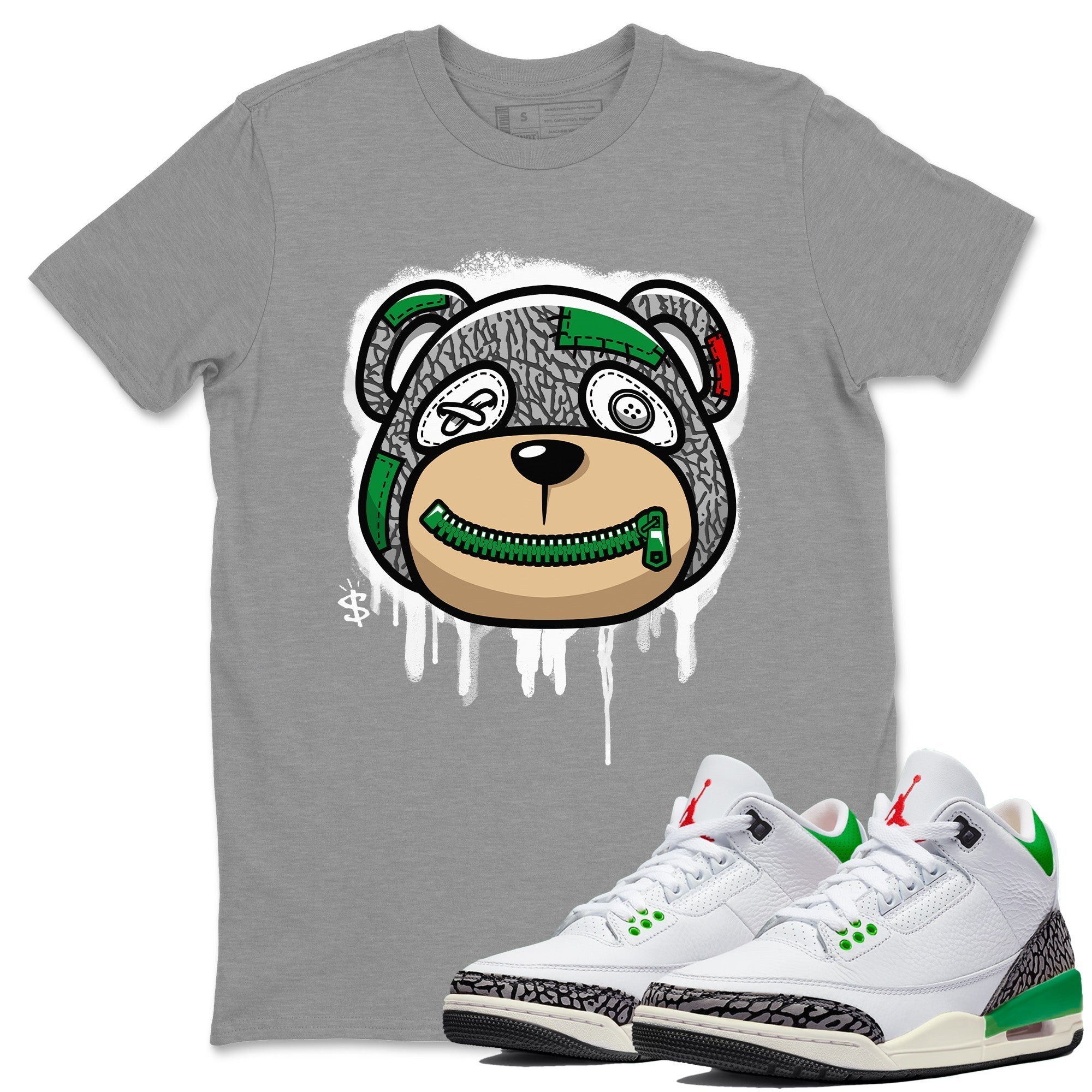 Bear Face Unisex Tops - Air Jordan 3 Lucky Green